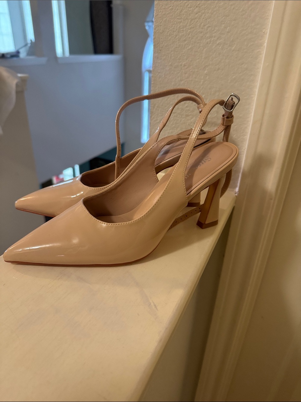 Nude Pointed-Toe Slingback Pumps
